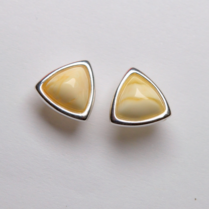 Lemon Light - Lemon Baltic Amber 925 Sterling Silver Triangular Stud Earrings