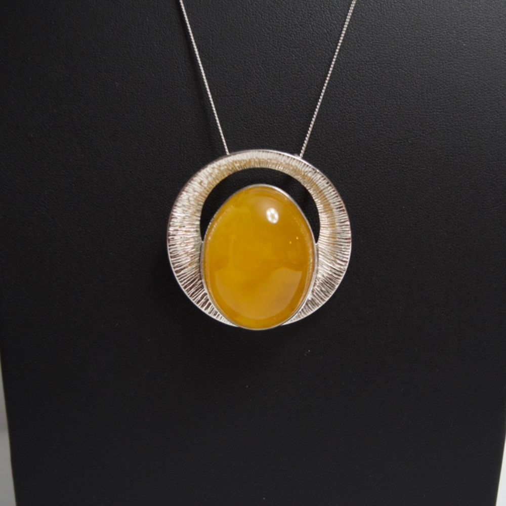 Sunrise Splendor - The Amber Radiant Glow 925 Sterling Silver Necklace (Pendant with Sterling Silver Chain)