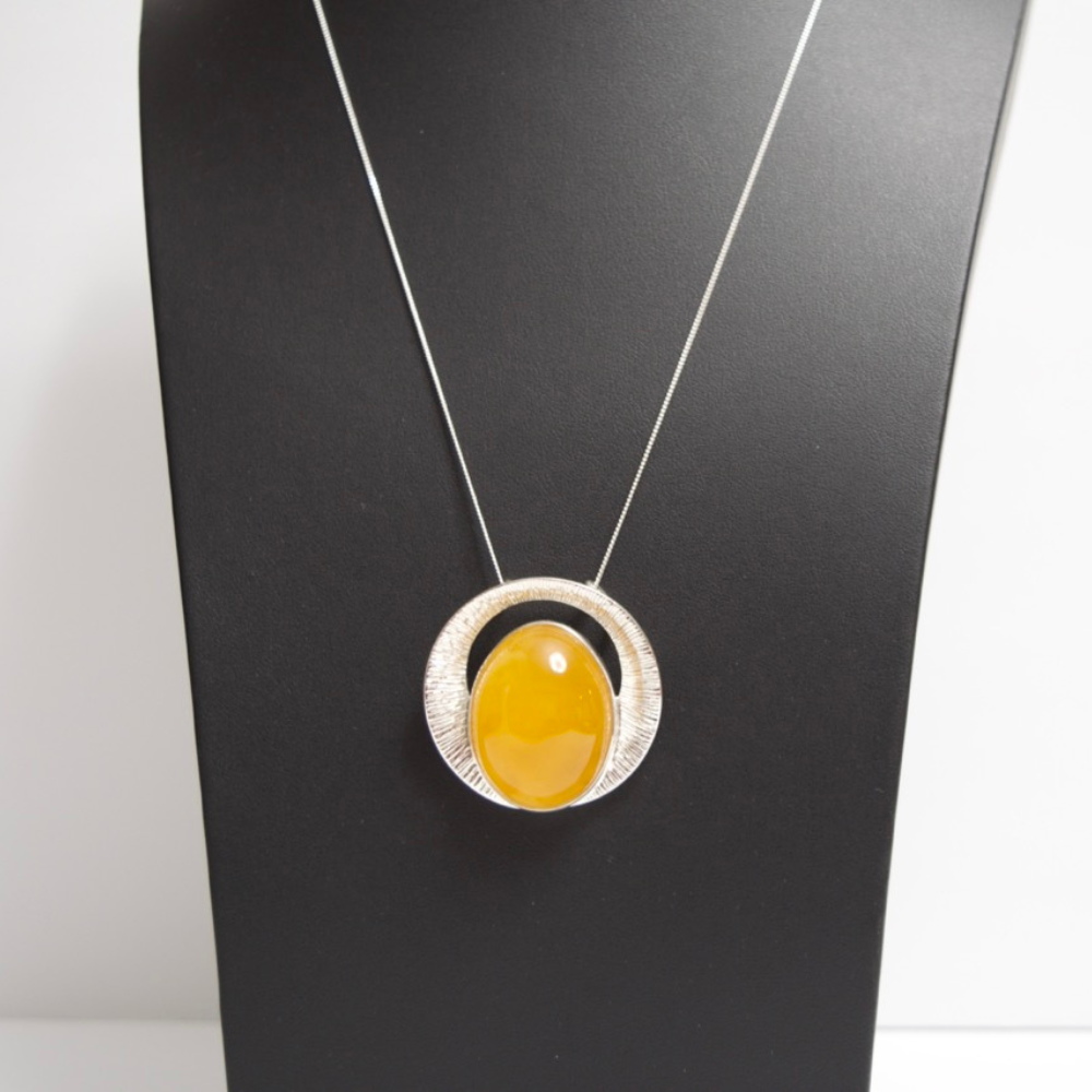 Sunrise Splendor - The Amber Radiant Glow 925 Sterling Silver Necklace (Pendant with Sterling Silver Chain)