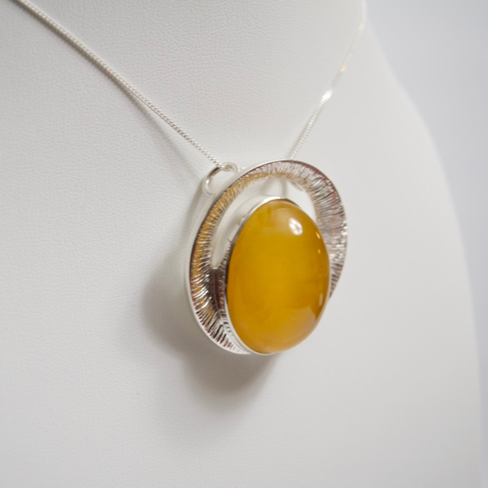 Sunrise Splendor - The Amber Radiant Glow 925 Sterling Silver Necklace (Pendant with Sterling Silver Chain)