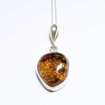 Cognac Essence - 925 Sterling Silver Embraced Baltic Amber Necklace (Pendant with Sterling Silver Chain)