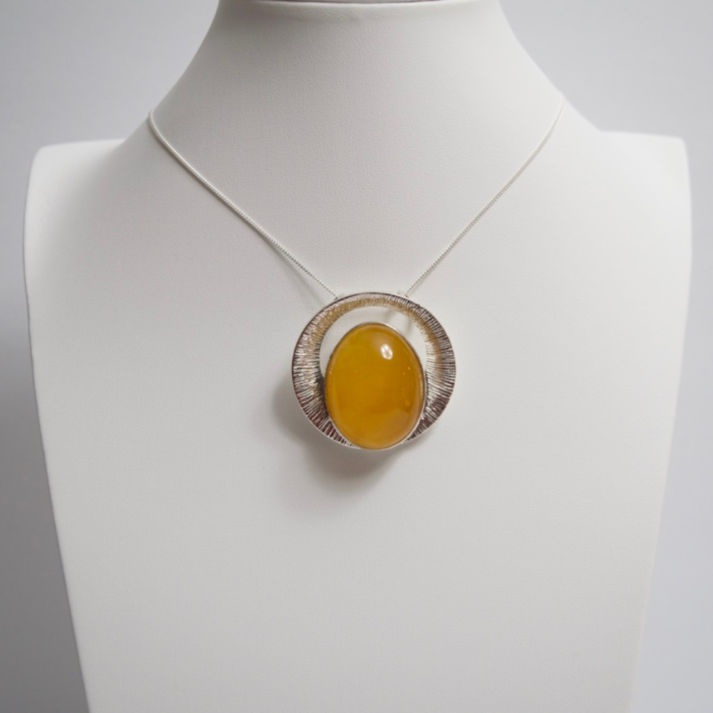 Sunrise Splendor - The Amber Radiant Glow 925 Sterling Silver Necklace (Pendant with Sterling Silver Chain)