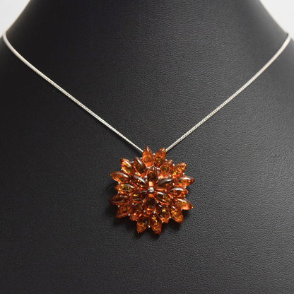 Amber Blossom - Classic Multi-Stone Floral Baltic Amber 925 Sterling Silver Necklace (Pendant with Sterling Sliver Chain)