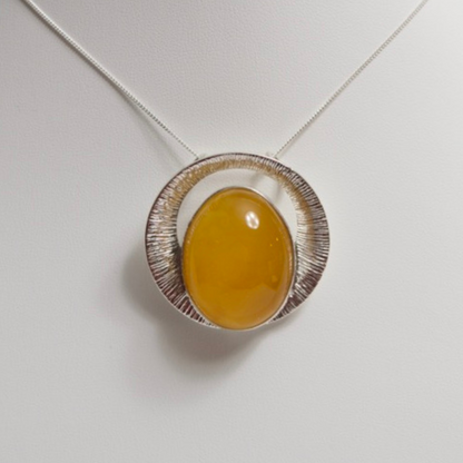 Sunrise Splendor - The Amber Radiant Glow 925 Sterling Silver Necklace (Pendant with Sterling Silver Chain)