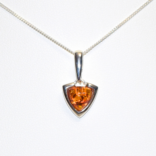 Cognac Vertex - Triangular Baltic Amber 925 Sterling Silver Necklace (Pendant with Sterling Silver Chain)