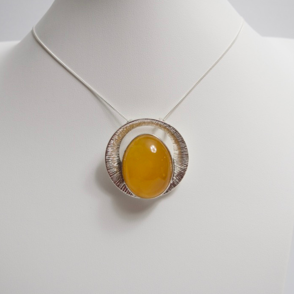 Sunrise Splendor - The Amber Radiant Glow 925 Sterling Silver Necklace (Pendant with Sterling Silver Chain)