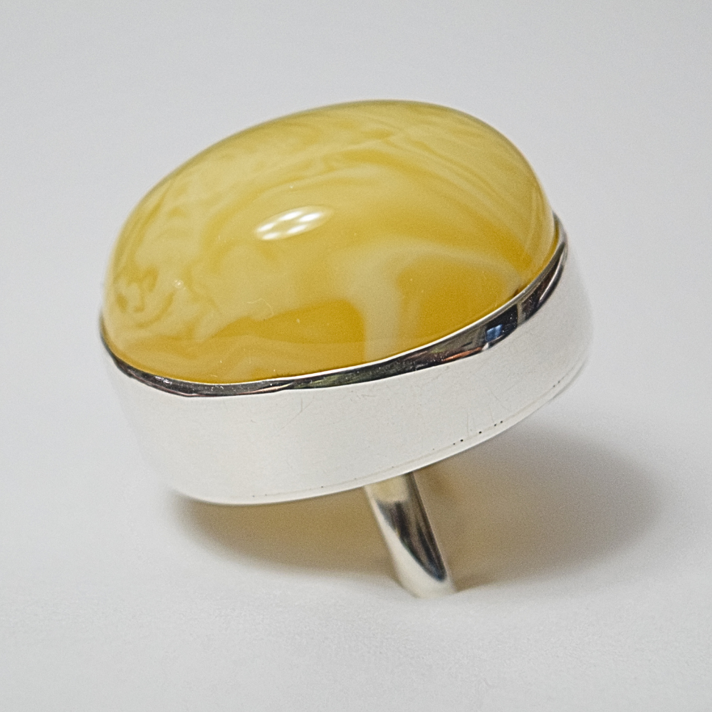 Lemon Zest - The Butterscotch Amber Arc 925 Sterling Silver Ring