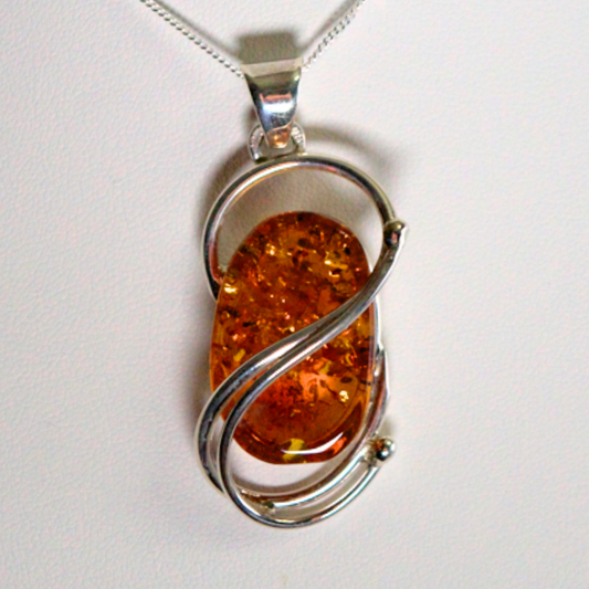 Behold the "Helix of Amber Light," - Baltic Amber Elegance in Twisted 925 Sterling Silver Necklace (Pendant with Sterling Silver Chain)