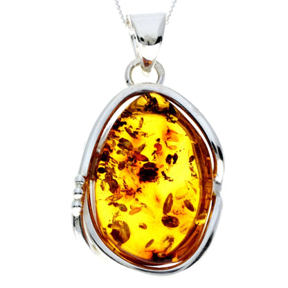 Cognac Cascade - Amber Elegance 925 Sterling Silver Necklace (Pendant with Sterling Silver Chain)