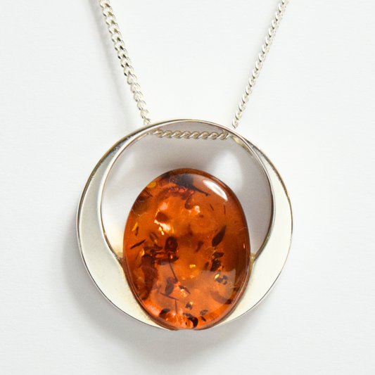 Cognac Glow - The Amber Radiance 925 Sterling Silver Necklace (Pendant with Sterling Silver Chain)