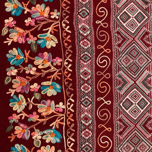 The Radiant Maroon Shawl - Multicolored Kashmiri Embroidered Shawl