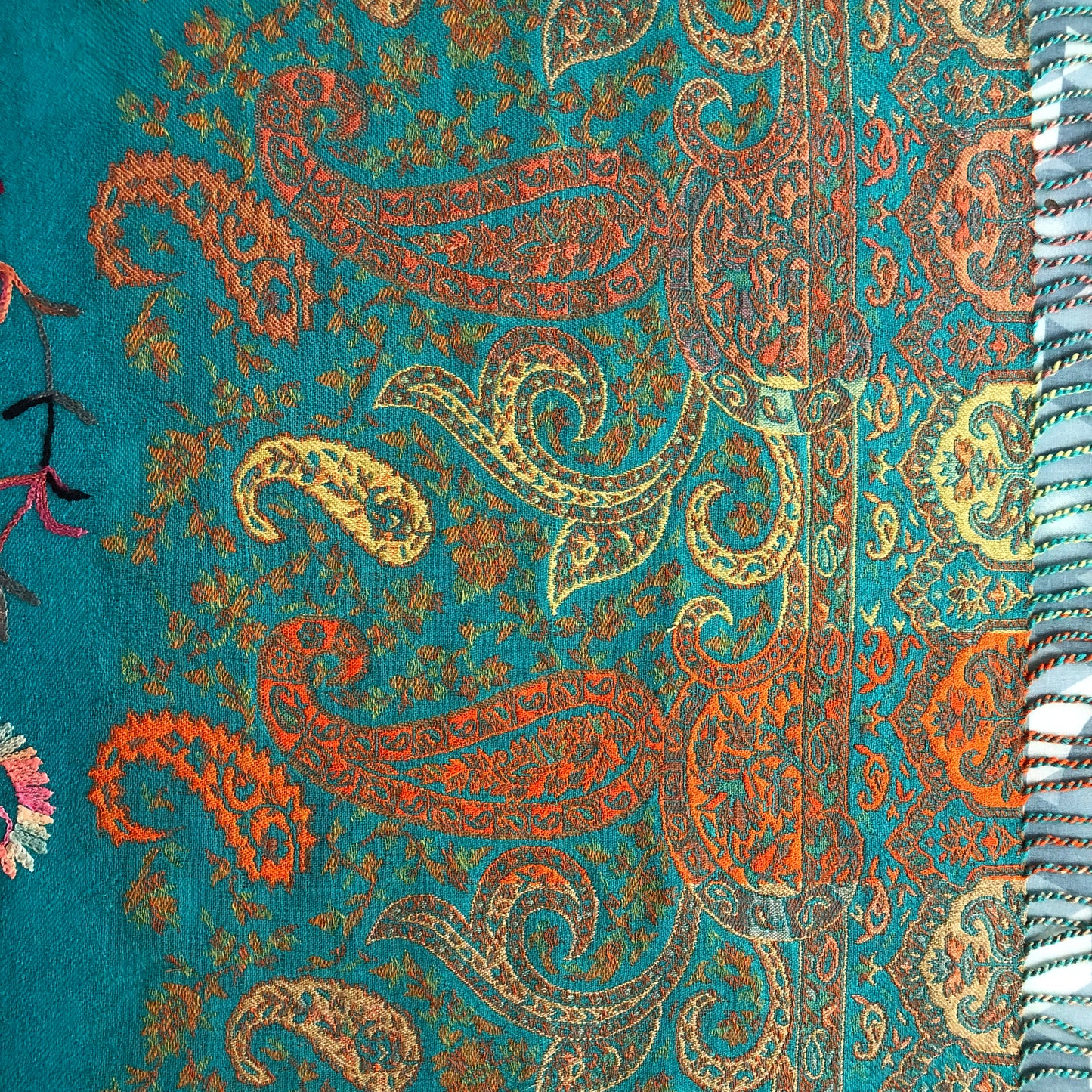 The Azure Splendor Shawl - Teal Blue Kashmiri Embroidered Shawl