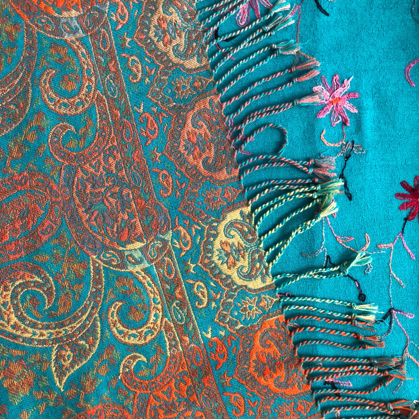 The Azure Splendor Shawl - Teal Blue Kashmiri Embroidered Shawl