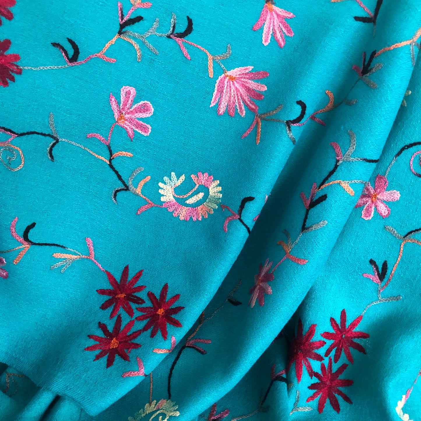 The Azure Splendor Shawl - Teal Blue Kashmiri Embroidered Shawl